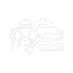 Mechanic with a wrench working on a car in a repair shop surface with gears in the background, indicating auto repair services.